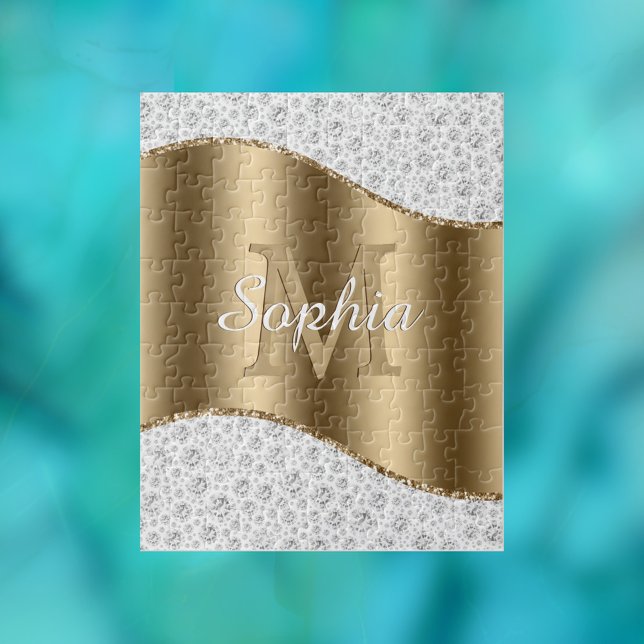 Glam Diamonds, Guld Monogram, skript Namn Pussel (Skapare uppladdad)