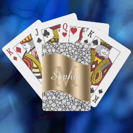 Glam Diamonds on Black, Guld Monogram, skript Namn Casinokort