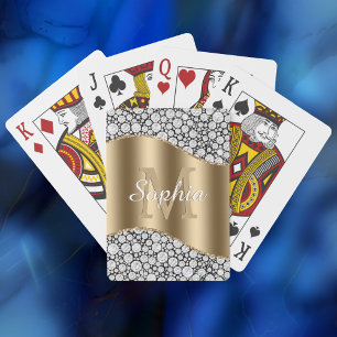 Glam Diamonds on Black, Guld Monogram, skript Namn Casinokort