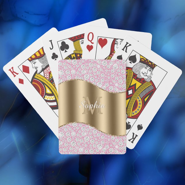 Glam Diamonds on Rosa, Guld Monogram, Script Namn Casinokort (Skapare uppladdad)