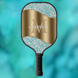 Glam Diamonds på Teal, Guld Monogram, skript Namn