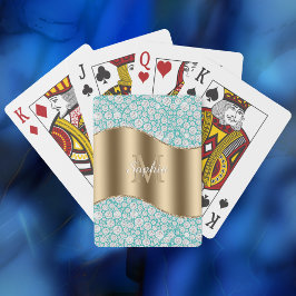 Glam Diamonds på Teal, Guld Monogram, skript Namn Casinokort