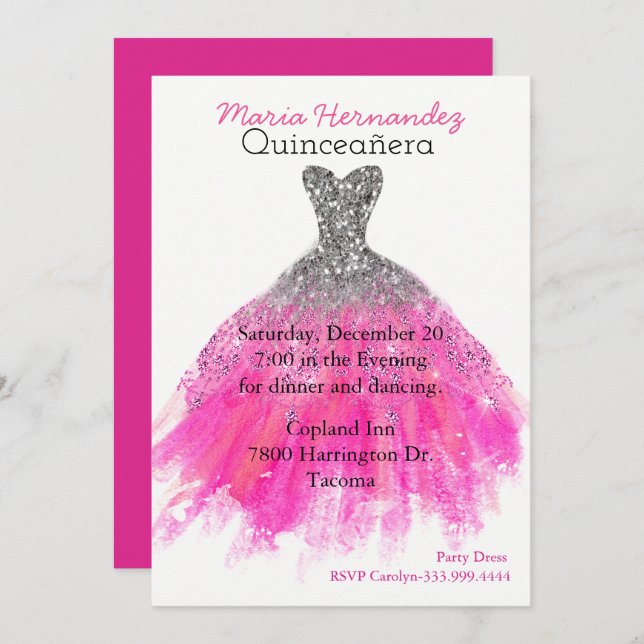 Glam Dress Quinceañera-inbjudan Inbjudningar (Fram/baksida)
