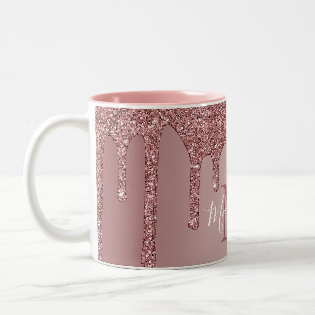 Glam-droppen ro i Glitter Monogram Två-Tonad Mugg (Vänster)
