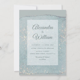 Glam Dusty Blue Glitter Modern Pastel Blue Guld Inbjudningar
