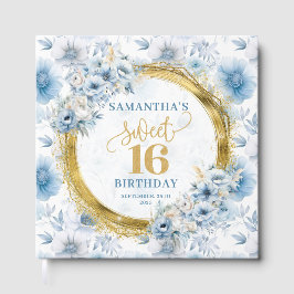 Glam Dusty Blue Sweet 16 Guest Bok med Glitter