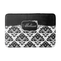 Glam Elegant Black White Damask Diamonds Bath Mat