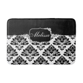 Glam Elegant Black White Damask Diamonds Bath Mat Badrumsmatta