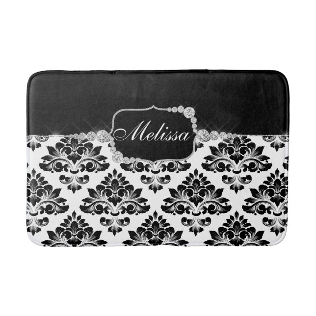 Glam Elegant Black White Damask Diamonds Bath Mat Badrumsmatta (Framsidan)