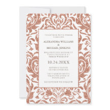 Glam Elegant Faux Ro Guld Glitter Damask Wedding