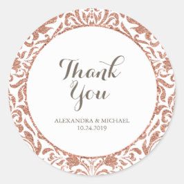 Glam Elegant Faux Ro Guld Glitter Damask Wedding Runt Klistermärke