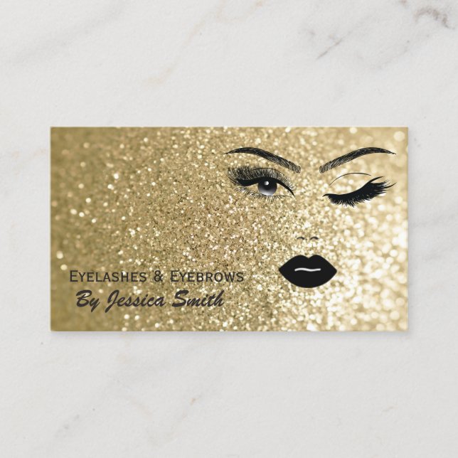 Glam elegant guld glitter flicka ansikte visitkort (Framsida)