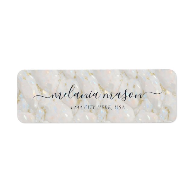 Glam Elegant Opal Stone Returadress Etikett (Framsidan)