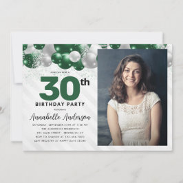 Glam Emerald Grönt Balloon Glitter Photo Birthday Inbjudningar
