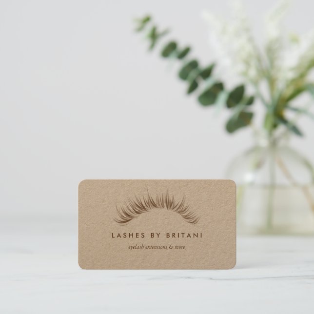 Glam Eyelash-Affärskort för brunt text Visitkort (Stående Fram)