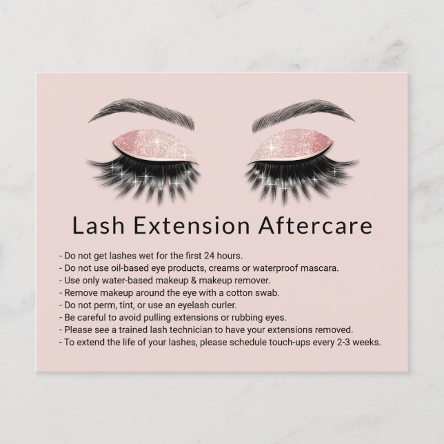 Glam Eyelash Extensions Makeup Artist Aftercare Flygblad (Framsidan)