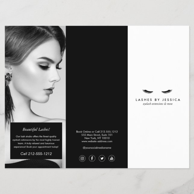 Glam Eyelash Extensions Salon Tri-Fold Brochure Reklamblad (Framsidan)