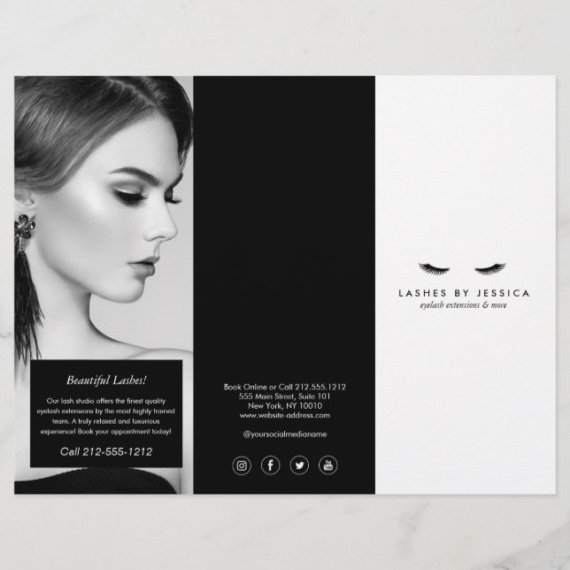 Glam Eyelash Extensions Salon Tri-Fold Brochure Reklamblad (Framsidan)