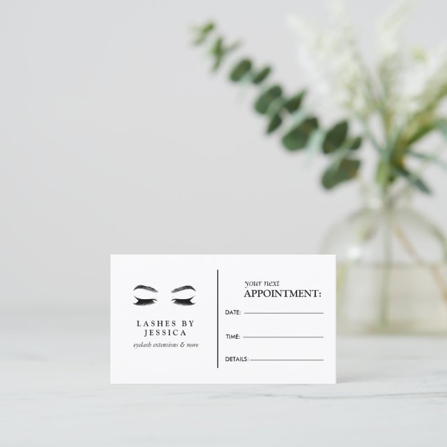 Glam Eyelashes Black and White Appointment Card Tidsbeställning Kort (Stående Fram)