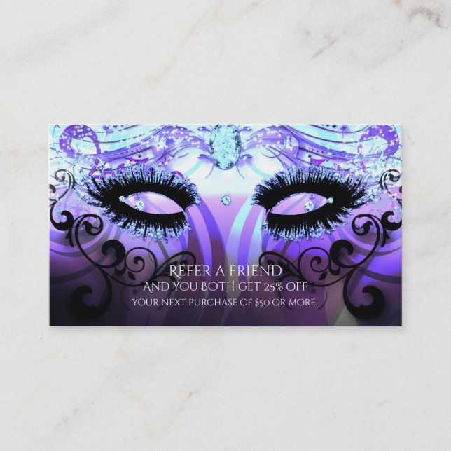 GLAM EYELASHES Lila Beauty Salon Refar a Friend Rabattkort (Framsida)