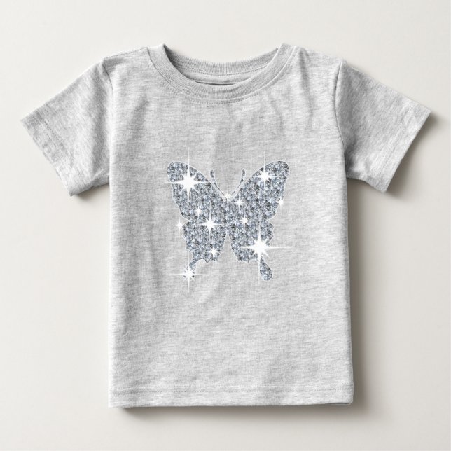Glam faux diamant gnistra butterfly på grått t shirt (Framsida)