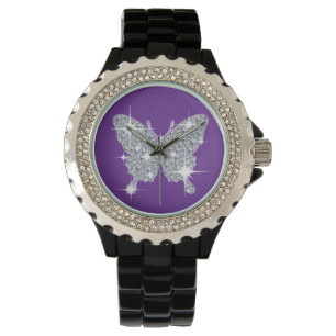 Glam faux diamant gnistra butterfly på lila Watc Armbandsur