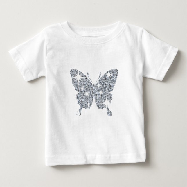 Glam faux diamant gnistra butterfly på vitt t shirt (Framsida)