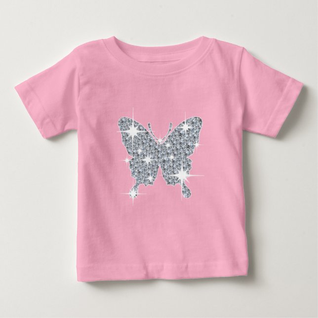 Glam faux diamant gnistra butterfly vid baby rosa t shirt (Framsida)