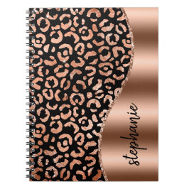 Glam Faux Foil Leopard Spots Ro Guld Black Namn Anteckningsbok