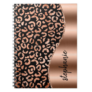 Glam Faux Foil Leopard Spots Ro Guld Black Namn Anteckningsbok