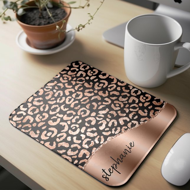 Glam Faux Foil Leopard Spots Ro Guld Black Namn Musmatta (Skapare uppladdad)