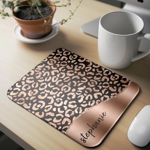 Glam Faux Foil Leopard Spots Ro Guld Black Namn Musmatta