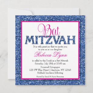 Glam Faux Glitter Navy Blue Rosa Bat mitzvah Inbjudningar