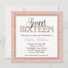 Glam Faux Glitter Ro Guld Sweet 16 inbjudningar
