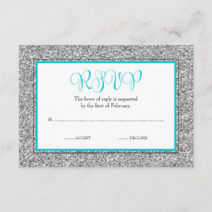 Glam Faux Glitter Silver Teal Blue OSA Kort