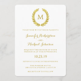 Glam Faux Gold Foil Laurel-utandning Monogram Bröl Inbjudningar