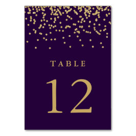 Glam Faux Guld Confetti på djup Lila Bordsnummer