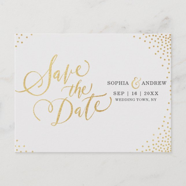 Glam faux guld glitter calligraphy save date meddelande vykort (Framsida)