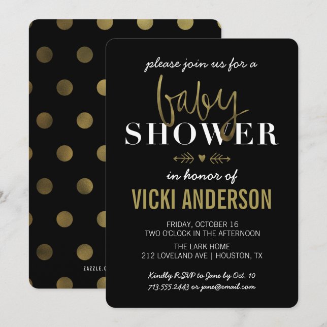 Glam Faux Guld Modern Baby Shower-inbjudningar Inbjudningar (Fram/baksida)