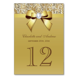 Glam Faux Guld Sequins Bow Bröllop Bordsnummer