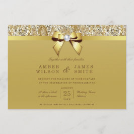 Glam Faux Guld Sequins och Bow Bröllop Inbjudningar