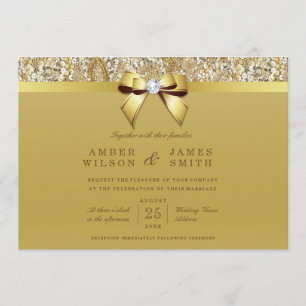 Glam Faux Guld Sequins och Bow Bröllop Inbjudningar