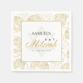 GLAM FAUX GULD VIT ROS BLOMMIGT PUB BAT MITZVAH PAPPERSSERVETT