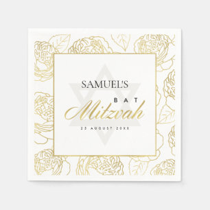GLAM FAUX GULD VIT ROS BLOMMIGT PUB BAT MITZVAH PAPPERSSERVETT