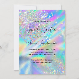 Glam Faux HoloGraph Glitter Sweet 16 Birthday Inbjudningar