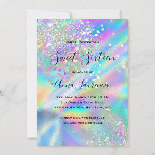 Glam Faux HoloGraph Glitter Sweet 16 Birthday Inbjudningar