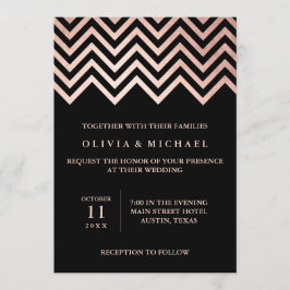 Glam Faux Ro Guld Chevron och Black Bröllop Inbjudningar