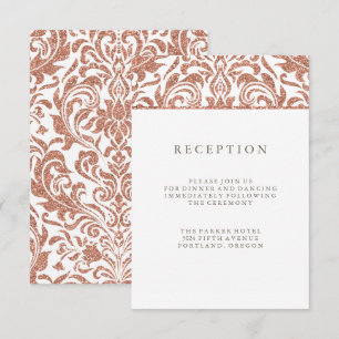 Glam Faux Rosa Guld Glitter Damask Mottagning Inbjudningar