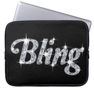 Glam faux silver diamonds Bling text på svart Laptop Sleeve