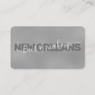 Glam Faux Silver Foil Calligraphy Hair Stylist Visitkort